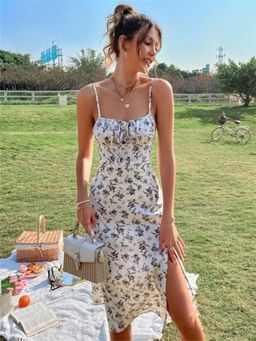 Oh Rare - Womens Floral Elegant Midi Dress White