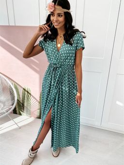 Oh Rare - Womens V-Neck Bohemian Maxi Dress with Belt Green (Set of 2)