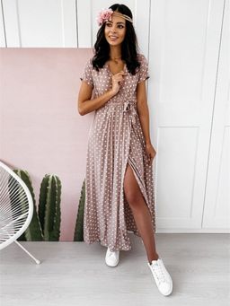 Oh Rare - Womens V-Neck Bohemian Maxi Dress with Belt Purple (Set of 2)