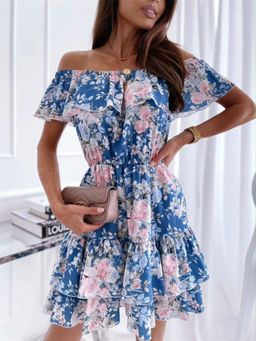 Oh Rare - Womens Floral Printed Mini Dress Blue