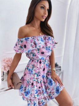 Oh Rare - Womens Floral Printed Mini Dress Pink