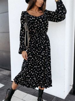Oh Rare - Womens Over The Knee Maxi Pull Over Printed Maxi Dress Black