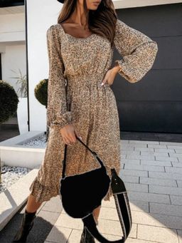 Oh Rare - Womens Over The Knee Maxi Pull Over Printed Maxi Dress Beige