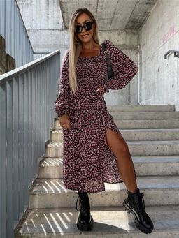 Oh Rare - Womens Printed Holiday Midi Dress Purple