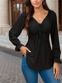 Oh Rare - Womens V-Neck Solid Color Top Black