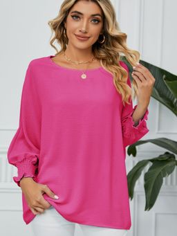 Oh Rare - Pink Round Neck long Cuffed Sleeves Regular Top