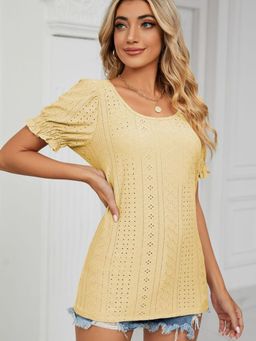 Oh Rare - Self Design Puff Sleeves Top