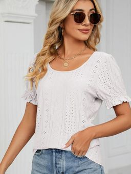 Oh Rare - Self Design Puff Sleeves Top