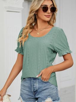 Oh Rare - Self Design Puff Sleeves Top
