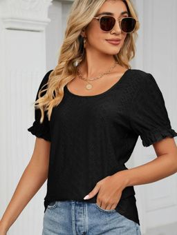 Oh Rare - Self Design Puff Sleeves Top