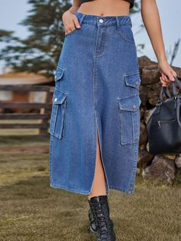 Oh Rare - Denim A-Line Mid-Length Skirt