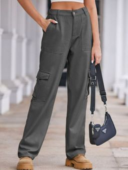 Oh Rare - Grey Women Mid-Rise Plain Joggers Pants