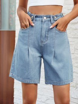 Oh Rare - Women Blue Mid-Rise Denim Shorts