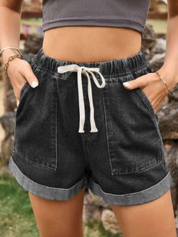 Oh Rare - Women Grey High-Rise Above Knee Regular Fit Denim Shorts