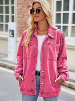 Oh Rare - Pink Washed Spread Collar Denim Jacket