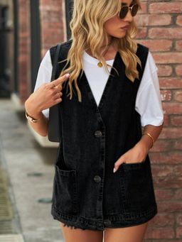 Oh Rare - Women Solid Sleeveless Shawl Collar Pockets Jackets