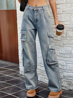 Oh Rare - Women Blue Clean Look Cargos Jeans
