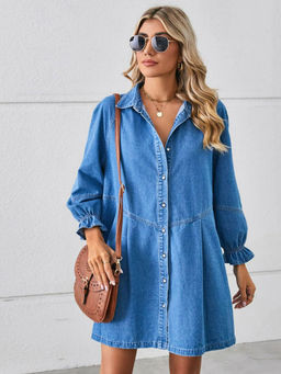 Oh Rare - Blue Full Sleeve Shirt Dress
