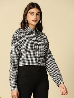 Oh Rare - Fery London Checks Cotton Full Sleeve Crop Shirt for Women
