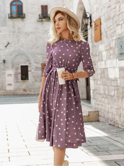Oh Rare - Mauve Fit and Flare Dress (Set of 2)