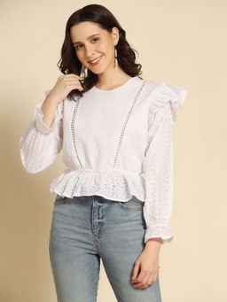 Oh Rare - Women White Embroidery Cotton Top