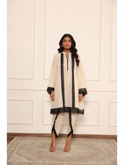 IMROZ HOUSE - Beige Riya Cotton Lace Work Kurta with Dhoti (Set of 2)