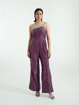 KHUMAAR SHUCHI BHUTANI - Purple Hand Embroidered Jumpsuit