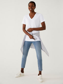 Marks & Spencer - Relaxed Long Line V-Neck T-Shirt