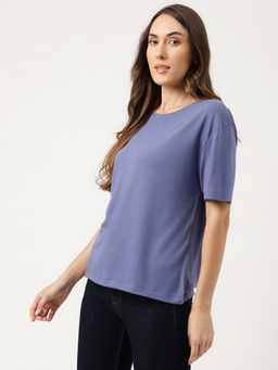 Marks & Spencer - Blue Solid Relaxed Fit T-Shirt