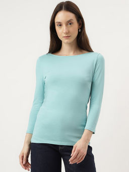 Marks & Spencer - Blue Fitted Slash Neck T-Shirt