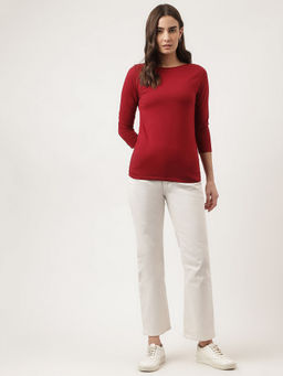 Marks & Spencer - Maroon Cotton Rich Fitted T-Shirt