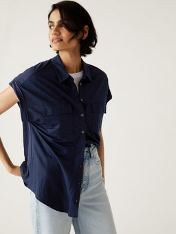 Marks & Spencer - Jersey Navy Blue Collared Shirt