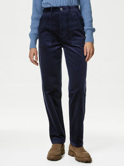Marks & Spencer - Navy Blue Cord Straight Ankle Grazer Trousers