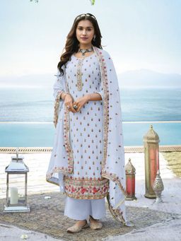 Odette - Lavender Faux Georgette Kurta Semi Stitched Palazzo (Set of 3)