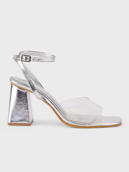 IYKYK by Nykaa Fashion - Silver Metallic Transparent Front Strap Block Heels