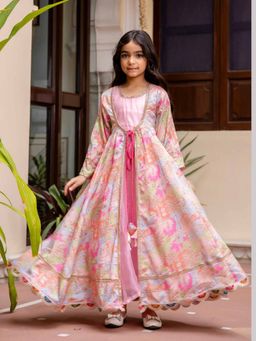 Cutiediva - Pink Anarkali Kurta with Sequence Work Shrug (Set of 2)