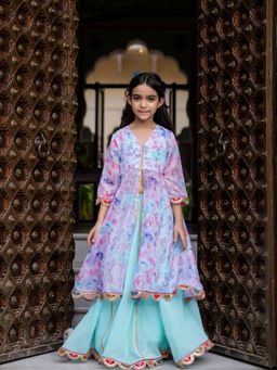 Cutiediva - Organza Open Front Kurta with Skirt & Dupatta (Set of 3)