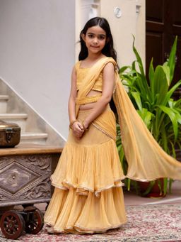 Cutiediva - Pre Draped Ready To Wear Saree (Set of 2)