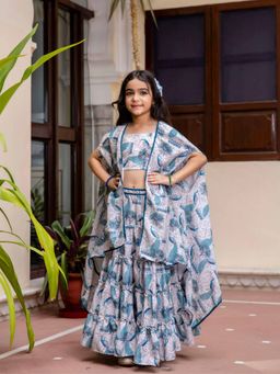 Cutiediva - Peacock Print Top and Skirt with Shrug (Set of 3)