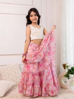 Cutiediva - Embroidered Choli with Ready To Wear Sharara, Saree with Choli (Set of 3)