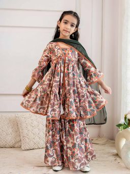 Cutiediva - Festive Printed Aliya-Cut Kurta & Sharara with Dupatta (Set of 3)