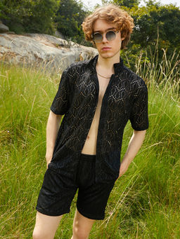 Campus Sutra - Mens Raven Black Boho Knit Co-Ord (Set of 2)