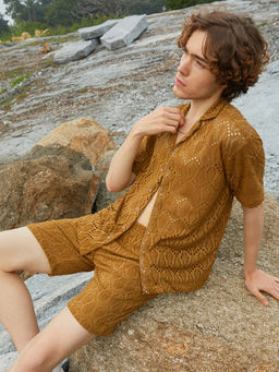 Campus Sutra - Mens Caramel Brown Boho Knit Co-Ord (Set of 2)