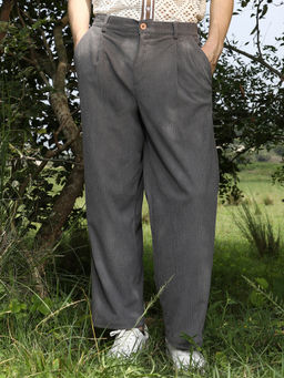 Campus Sutra - Mens Moon Grey Textured Relaxed Trouser