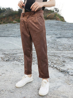 Campus Sutra - Mens Sepia Brown Ribbed Tactile Tailored Trouser