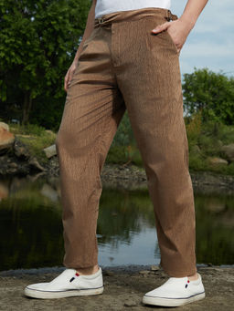 Campus Sutra - Mens Chocolate Brown Veined Tailored Trouser