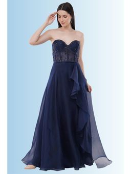 Anjali Kanwar - Blue Embellished/Sequined Cascade Gown