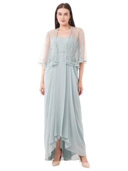 Anjali Kanwar - Blue Embellished/Sequined Delilsh Maxi Dress with Cape (Set of 2)