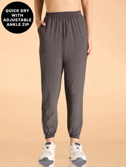 Kica - High-Rise Training Track Pants with Ankle Zip Grey