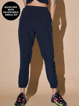 Kica - High-Rise Training Track Pants with Ankle Zip Navy Blue